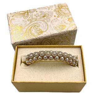 Charter Club Pearl Stone Bangle Bracelet Crystal White Gold NWB